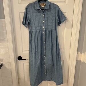 Vintage  Studio Ease Women's Sz S Denim Maxi Dress Buttons Gathered Waist